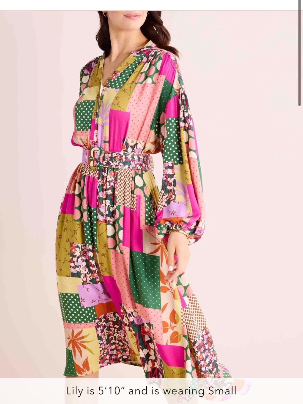 Avara Amy Dress Patchwork Floral Midi Dress Pink Green